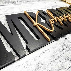 Custom Wedding Gift Sign Name, Personalized Family Name Wood Letters Mr Mrs, Sleek, Modern Sweetheart Head Table Decor, Photo Prop, newlywed image 3