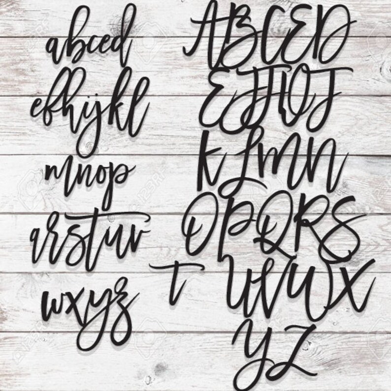 May include: A black and white image of the alphabet in a cursive font. The letters are arranged in rows, with the first row being A-D, the second row being E-J, the third row being K-N, the fourth row being O-S, the fifth row being T-X, and the sixth row being Y-Z.
