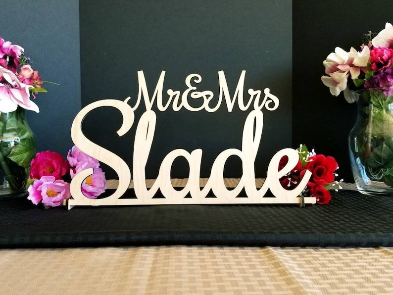 Custom Mr & Mrs Sign, Custom Wedding Name sign, Script Mr Mrs Surname, Personalized Last Name Sign, Sweetheart table Sign Head Table Decor, various sizes and colors available