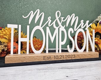 Wedding Decor Centerpieces Mr and Mrs sign Decorations, Sweetheart table, Custom Name Sign Personalized Gift for Couple