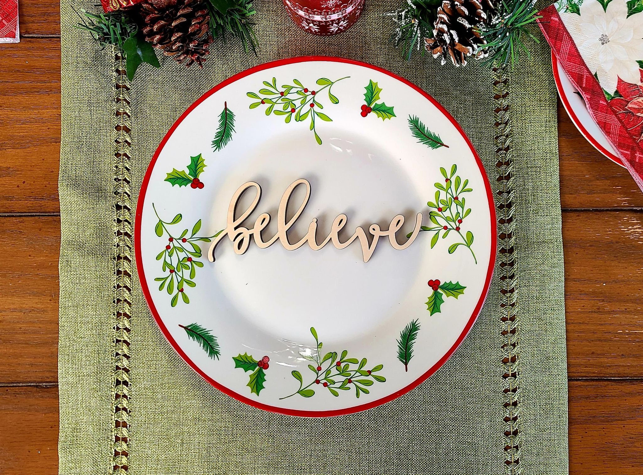 Believe Place Cards, Christmas Plate setting cards, Christmas Wooden…