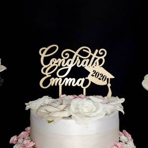 Graduation Cake Topper, Custom Name & Cap, Personalized Grad Cake Topper, Class of 2025, Congrats Grad Graduation Party Decor - Sturdy Wood