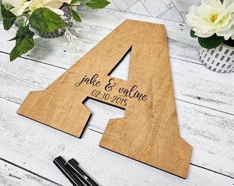 Wooden Custom Letter Wedding Guestbook Alternative, Wedding Guest Signature Board on Wood Letter, Personalized with couple's wedding details