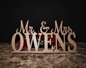 Custom Mr Mrs Sign, Wedding Last Name sign, Personalized Sweetheart table or Head table Centerpiece, Wood Family Name Sign, Gift For Couple