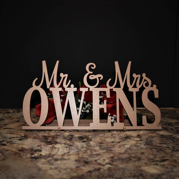 Custom Mr Mrs Sign, Wedding Last Name sign, Personalized Sweetheart table or Head table Centerpiece, Wood Family Name Sign, Gift For Couple