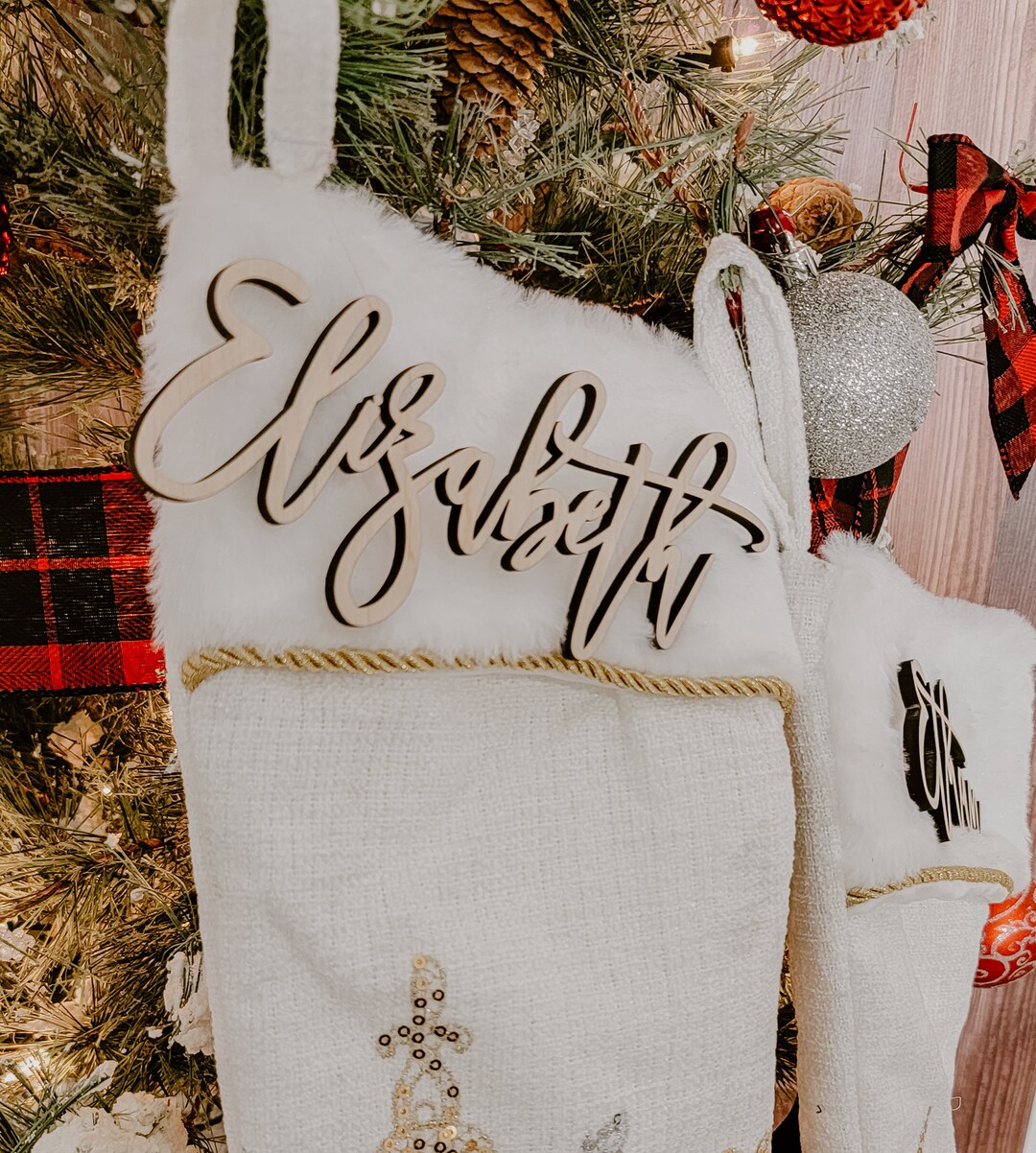 Christmas Stocking Name Tag Ornament Signs, Kids Personalized Wooden ...