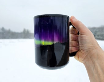 Northern Lights From Michigan Coffee Mug with Aurora Borealis, Upper Michigan Photography, NightSky