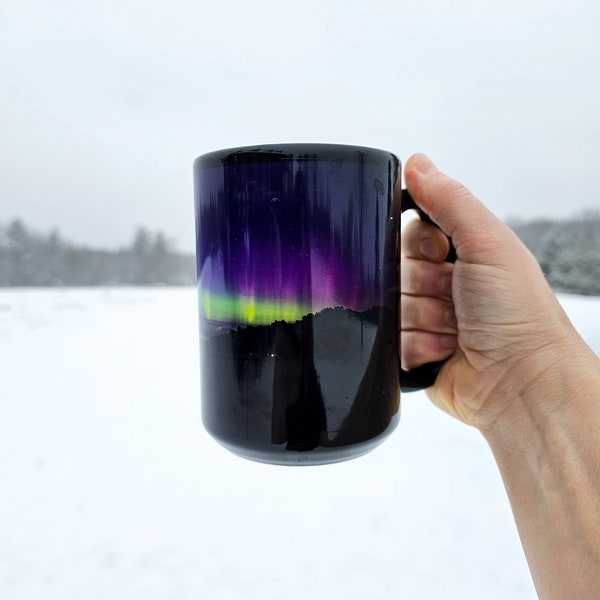 Northern Lights From Michigan Coffee Mug with Aurora Borealis, Upper Michigan Photography, NightSky