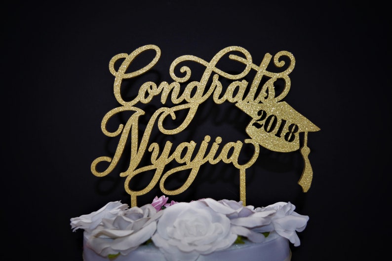 Graduation Cake Topper, Custom Name & Cap, Personalized Grad Cake Topper, Class of 2024, Congrats Grad Graduation Party Decor Sturdy Wood image 7