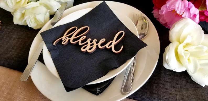 Blessed Place Cards, Blessed sign, Thanksgiving table setting, Holiday Decor Thanksgiving Place settings, Small Wood Blessed Sign Bild 2