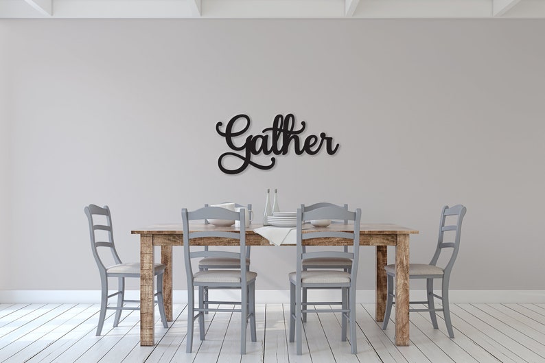 Gather sign, Gather Wood Sign, Gather Wall Decor, Thanksgiving Decor, Gather Word Sign, Wood Cut Out Gather Sign, Family & Dining room decor zdjęcie 1