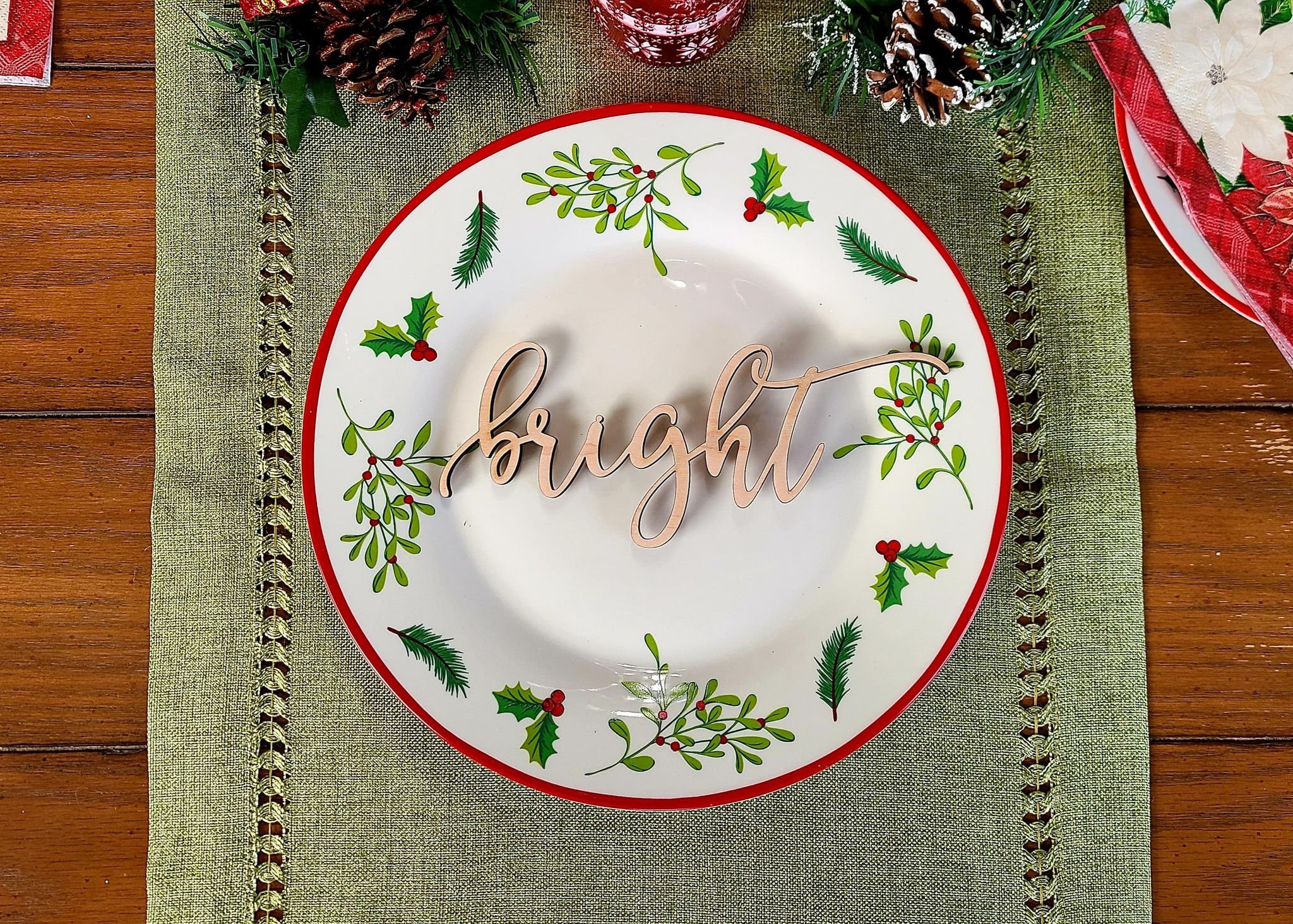 Bright Place Cards, Christmas Plate setting cards, Christmas Wooden…