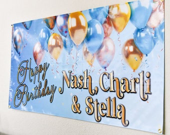 Custom Birthday Banner with Name, Personalized, Black & Gold, Happy Birthday Flag Sign, Indoor, Outdoor, Reusable, Milestone, Multiple Sizes