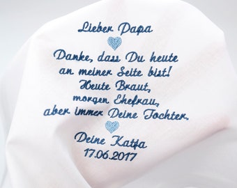 Geschenk Brautvater, besticktes Taschentuch Stoff als Gastgeschenk für den Vater der Braut, Taschentücher Hochzeit, Einstecktuch Papa