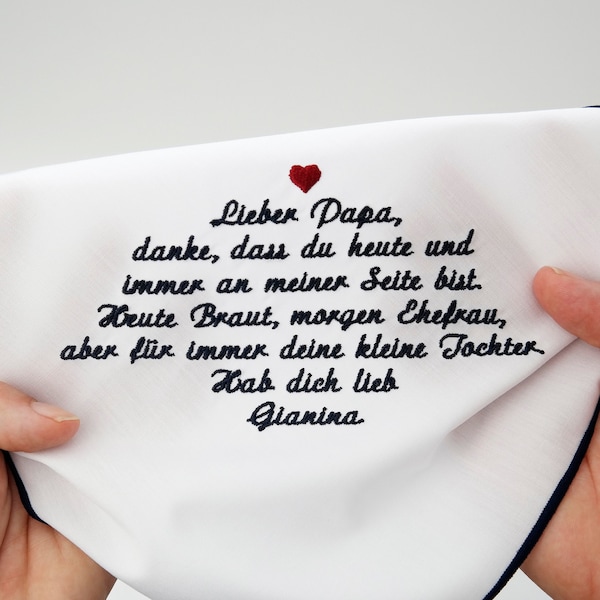 Besticktes Taschentuch / Einstecktuch als Gastgeschenk zur Hochzeit ⎮ personalisiertes Stofftaschentuch für Brautvater/Bräutigamvater