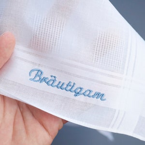 Groom's pocket square; white embroidered handkerchief; groom's gift tears of joy; handkerchiefs wedding; wedding gift