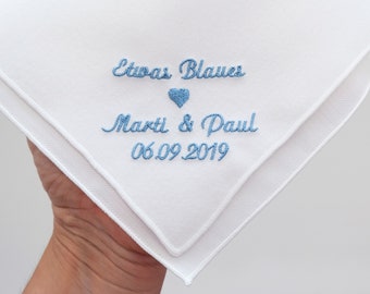 Something blue for the bride ⎮ embroidered white handkerchief fabric ⎮ bridal gift wedding ⎮ wedding tradition