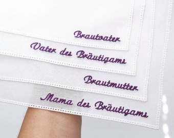 Embroidered handkerchief wedding, guest gift bride's parents, best man and grandparents, tears of joy fabric handkerchief, handkerchiefs fabric