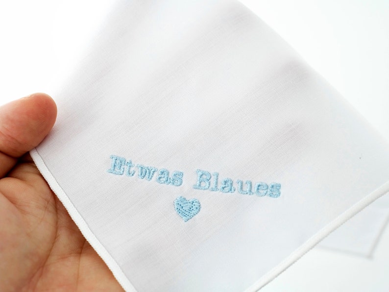 Something blue for the bride embroidered white handkerchief fabric bridal gift wedding wedding custom Nein, Danke