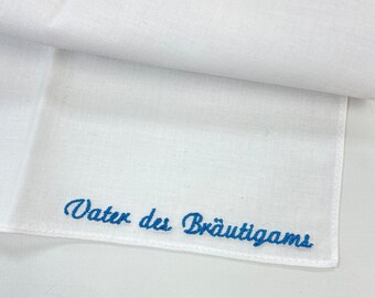 Embroidered handkerchief for the father of the groom; white pocket square; Gift for father of the groom; Father's gift