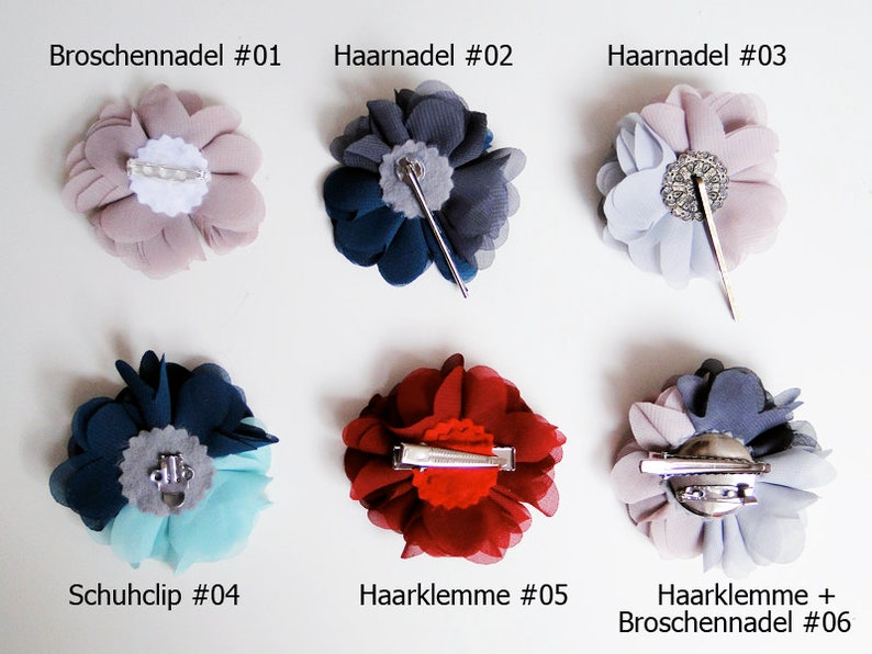 Chiffon flower with brooch pin, hairpin, hair clip or shoe clip on the back gift flower girl hair bloom Flower brooch image 2