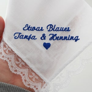 Something blue for the bride embroidered white handkerchief fabric bridal gift wedding wedding custom + bis zu 20 Zeichen