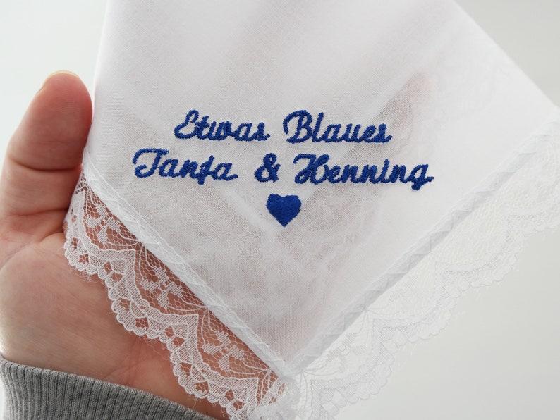 Something blue for the bride embroidered white handkerchief fabric bridal gift wedding wedding custom + bis zu 20 Zeichen