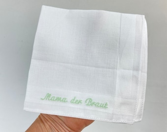 Gastgeschenk Mama der Braut zur Hochzeit, weißes Stofftaschentuch für die Freudentränen