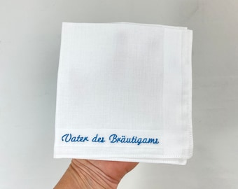 Embroidered handkerchief for the father of the groom; white pocket square; Gift for father of the groom; Father's gift