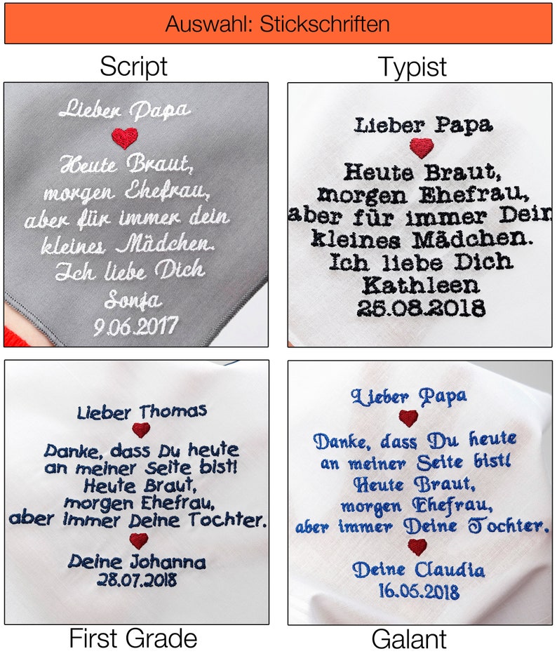 Wunschtext auf besticktem Taschentuch mit personalisiertem Text Einstecktuch mit Namen und Datum individuelle Gastgeschenke Hochzeit Bild 5