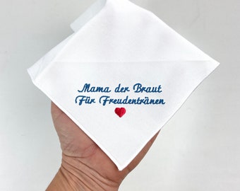 Gastgeschenk Mama der Braut zur Hochzeit, weißes Stofftaschentuch für die Freudentränen