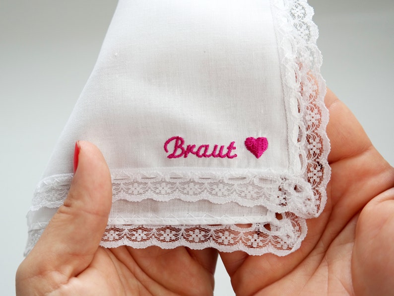 Geborduurde bruidszakdoek witte kanten zakdoek voor de bruid bruidscadeau tranen van vreugde Bruiloftszakdoeken Bruiloftscadeau afbeelding 1