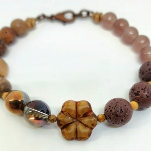 Asymetrical Czech Glass and Stone Beaded Bracelet