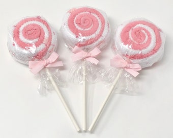 Pink Washcloth Lollipops, Set of 3 - Baby Girl Shower Gift - Baby Shower Decoration - Shower Favors - Candy Baby Shower