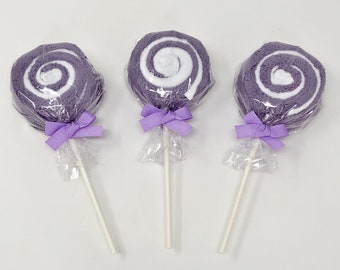 Purple Washcloth Lollipops, Set of 3 - Baby Girl Shower Gift - Baby Shower Decoration - Baby Shower Favors for Guests - Baby Shower Prizes