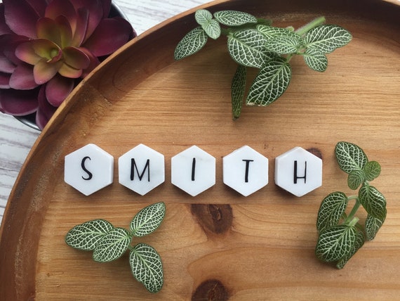Personalized Marble Magnets Hexagon Geometric Magnets Marble Decor Marble Magent Carrara Marble Letter Magnet Name Magnet Custom Magnet