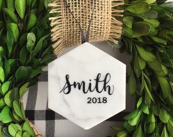 Personalize Christmas Ornament Wedding Ornament Just Married Last Name Ornament Wedding Marble Ornament Keepsake Ornament First Christmas