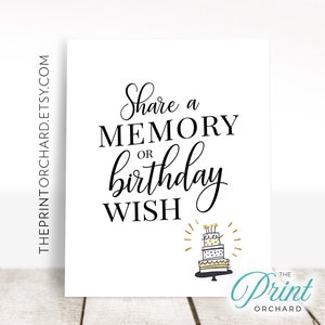 Share a Memory or Birthday Wish Sign, Party Printable, Birthday Wishes Sign Printable, Birthday Party, Share a Memory Sign, Happy Birthday