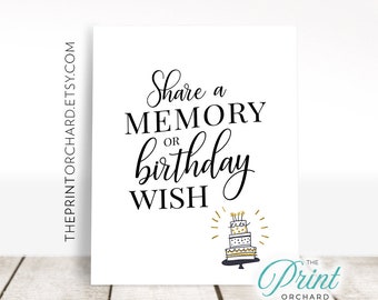 Share a Memory or Birthday Wish Sign, Party Printable, Birthday Wishes Sign Printable, Birthday Party, Share a Memory Sign, Happy Birthday