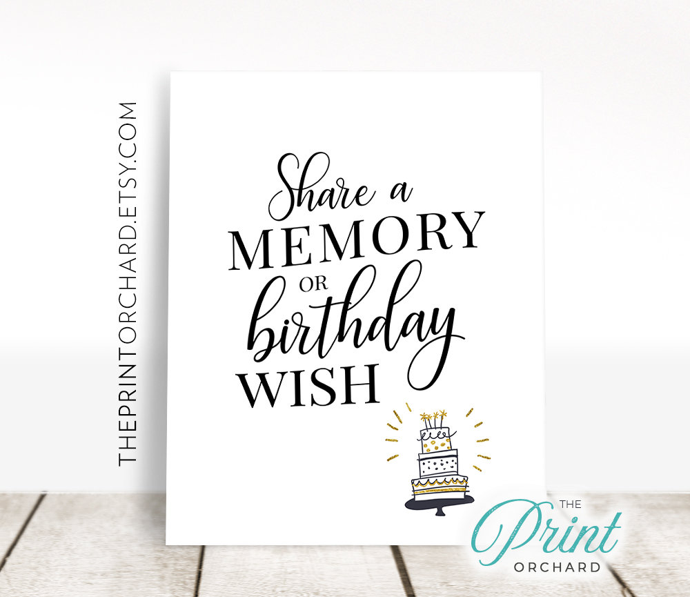 Share a Memory or Birthday Wish Sign, Party Printable, Birthday Wishes Sign Printable, Birthday Party, Share a Memory Sign, Happy Birthday