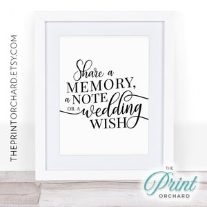 Wedding Sign, Wedding Printable, Share a Memory, Wedding Wishes Print, Bride & Groom print, Wishes for Mr and Mrs, Wedding Reception Decor