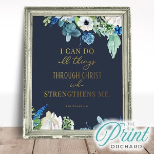 Bible Verse | I Can Do All Things Through Christ Who Strengthens Me Sign | Scripture Print Wall Art Christian Gift Phillippians 4:13