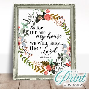 Joshua 24:15 Art, As For Me And My House We Will Serve The Lord Art, Scripture Quotes, Printable Bible Art, Christian Home Decor, Wall Print