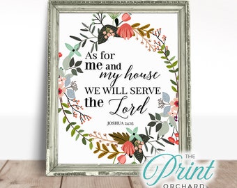 Joshua 24:15 Art, As For Me And My House We Will Serve The Lord Art, Scripture Quotes, Printable Bible Art, Christian Home Decor, Wall Print