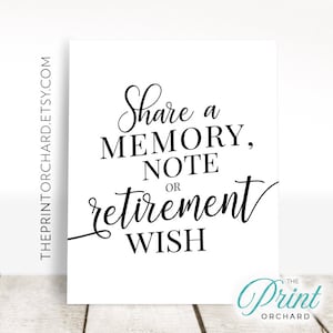 Retirement Sign Share A Memory, Note Retirement Wish Sign Retirement Party Printable Sign Retirement Party Sign / Happy Retirement Party