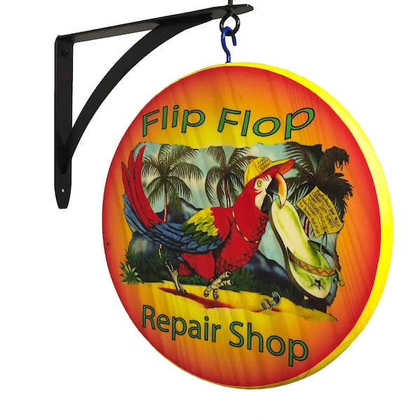 Parrot Flip Flop Repair Shop Double Sided Pub Sign