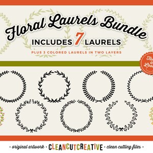 May include: A set of 7 black floral laurels, plus 3 colored laurels in two layers. The laurels are in the shape of wreaths and are perfect for adding a touch of elegance to your designs.