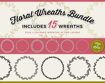 15 svg FLORAL WREATH SVG wreath svg monogram svg frame svg leaf wreath svg floral round svg laurel svg dxf Cricut & Silhouette commercial