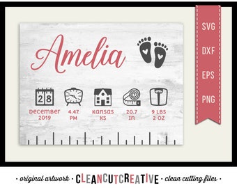 Download Birth Stats Svg Etsy
