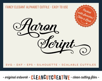 Aaron Script Full Alphabet SVG Fonts Cutfile - Fancy Elegant Script cricut font - DXF EPS Silhouette Cricut - clean cutting digital files